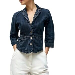 Tristan Fitted Cropped Blazer Jacket in Dark Wash Denim Size Small